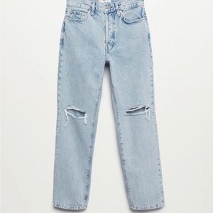 Mango Ripped medium-waist straight jeans